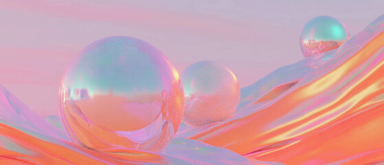 Poster - Abstract background of textured 3D spheres with tactile glitter and vibrant colors