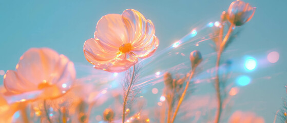 Poster - Vibrant 3D flowers with abstract petals creating a beautiful natural background
