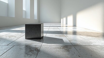 Aufkleber - Black cube in minimalist white room.