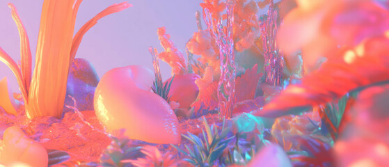 Aufkleber - Vibrant abstract landscape filled with stylized trees and colorful foliage elements