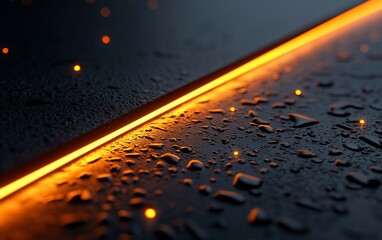 Poster - Orange neon light illuminates wet dark surface.