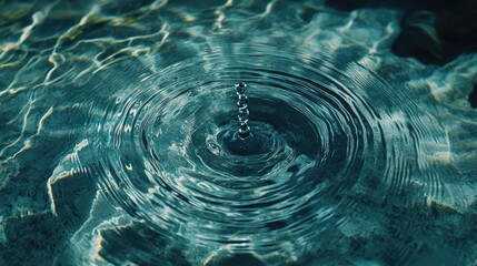 Poster - A close-up of a water droplet falling into the ocean, creating expanding ripples in the clear water, symbolizing change and the ripple effect of small actions.