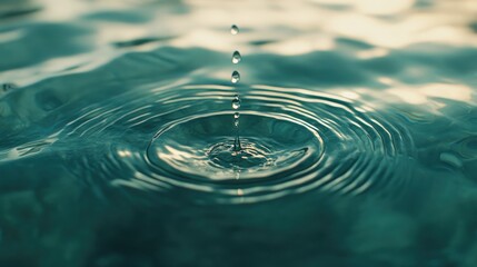 Poster - A close-up of a water droplet falling into the ocean, creating expanding ripples in the clear water, symbolizing change and the ripple effect of small actions.