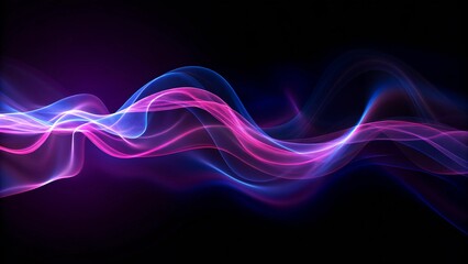 Fototapete - Big neon speaking sound sine wave background, abstract audio waveform visualization, glowing lines on dark, futuristic technology concept for music, signal, and digital sound design