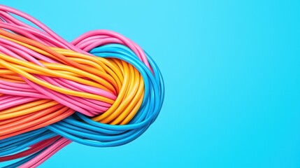 Poster - Fake news and Misinformation Media Concept, Abstract Concept of Misinformation Represented as Tangled Media Cables on a Vibrant Blue Background