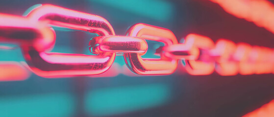 Poster - Abstract representation of blockchain technology with a vibrant neon background
