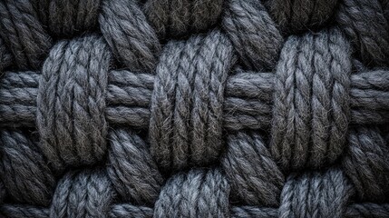Poster - A close-up shot of woven wool yarn in shades of gray, seamlessly creating a pattern that evokes the charm and texture of an old woven rug.