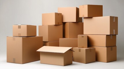Poster - A collection of well-packaged cardboard shipping boxes, all set to be transported or moved to a new location.