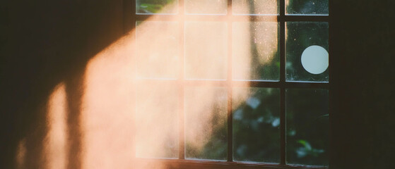 Aufkleber - Dusty sunlight filters through a window creating a warm and atmospheric glow indoors