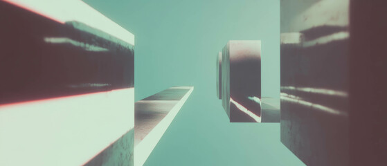 Poster - Modern abstract shapes with a dusty texture create minimalist aesthetic in soft tones