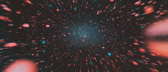 Poster - Flowing digital particles create vibrant abstract background for data visualization