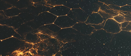 Poster - Hexagonal grid pattern with glowing elements in a digital tech design