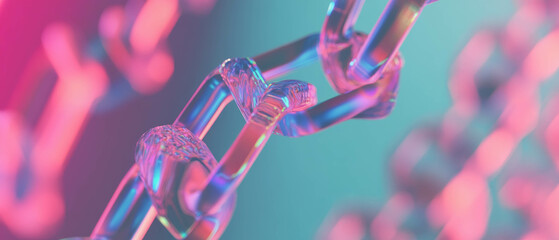 Poster - Holographic blockchain grid with digital banner creating an abstract environment