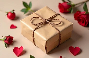 Wall Mural - Kraft paper Valentine's Day box/packaging with zero waste, eco-friendly materials, with heart design elements