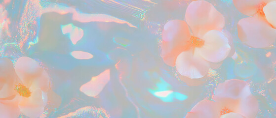 Poster - Vibrant floral abstract background with holographic effect and space for text