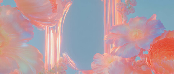 Aufkleber - Holographic fireworks and flowers create a vibrant abstract background for celebration