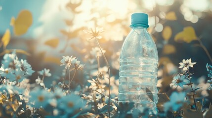 Poster - A discarded transparent plastic bottle with a clear focus on recycling efforts to reduce environmental waste.