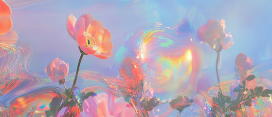 Poster - Holographic floral patterns create a vibrant and abstract background for creative designs