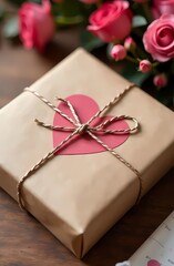 Wall Mural - Kraft paper Valentine's Day box/packaging with zero waste, eco-friendly materials, with heart design elements