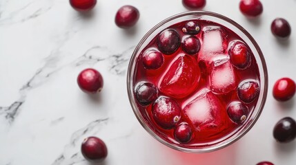 Poster - A dynamic shot of cranberry syrup flowing into a glass, captured in the middle of its motion, on a minimalist white background.