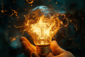 white-hot incandescent bulb glowing, electrical surge illuminating the room with brilliant light