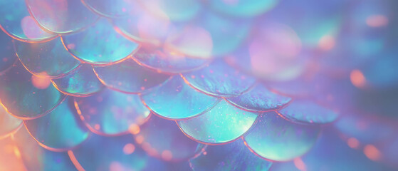 Poster - Mermaid scale texture in vibrant colors with a central empty space for design projects