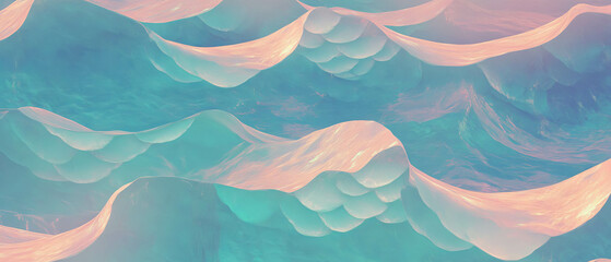 Aufkleber - Colorful abstract ocean waves and mermaid scales with decorative aquatic elements