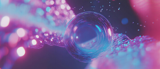 Poster - Particles flow through a vibrant blockchain with a central focus and energetic design