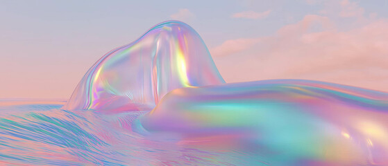 Poster - Pastel holographic clouds create an airy ambiance with vibrant rainbow tones