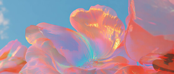 Poster - Pastel holographic flowers with gentle design for serene and vibrant backgrounds