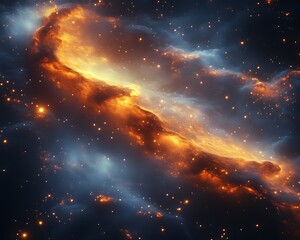 Wall Mural - fiery orange and blue nebula in space.