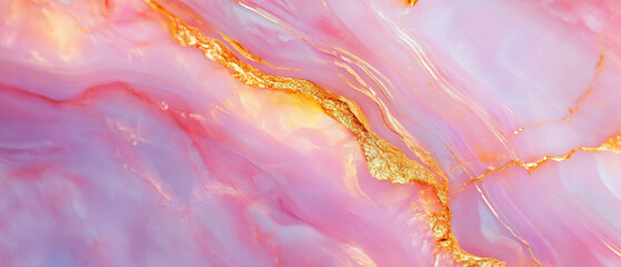 Poster - Elegant pink onyx background with gold accents for luxurious designs and branding