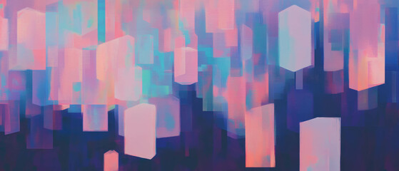 Poster - Pixelated blockchain blocks creating an abstract digital art background