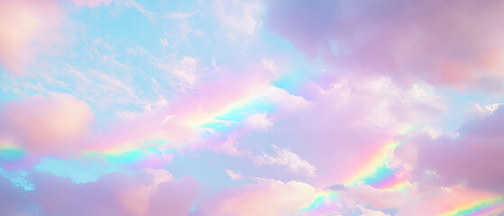 Poster - Rainbow clouds form dreamy shapes in a peaceful sky at dusk