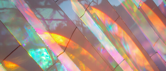 Poster - Vibrant Rainbow Colored Stained Glass Patterns with Intricate Details and Light Effects