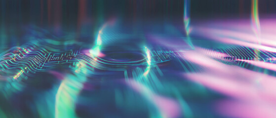 Poster - Ripples of energy flow across an abstract circuit board with vibrant electronic signals