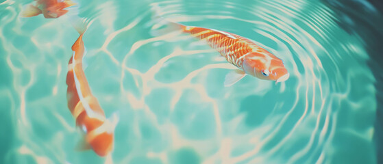 Poster - Ripples in water with fish jumping in a vibrant aquatic environment during daylight