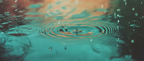 Poster - Ripples and raindrops create a dynamic abstract effect on tranquil water surface