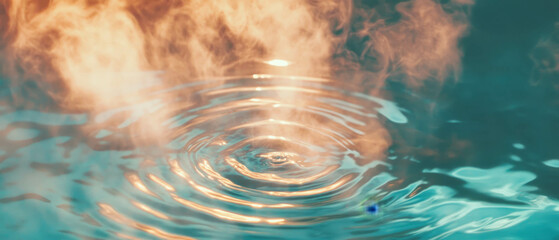 Poster - Ripples on water with steam creating a warm and relaxing atmosphere