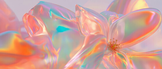 Fototapete - Soft holographic flowers with abstract shapes enhancing modern design banner