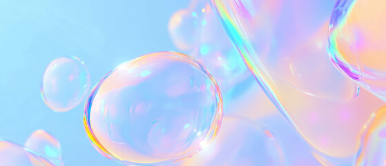 Poster - Soft holographic shapes create a modern abstract background with clear center area