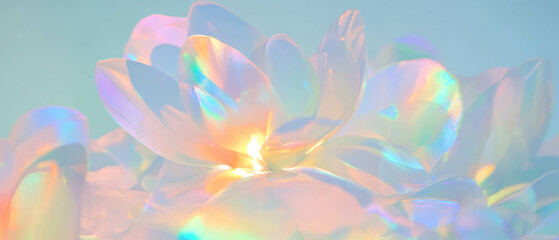 Poster - Colorful holographic shapes and flowers create an abstract floral design