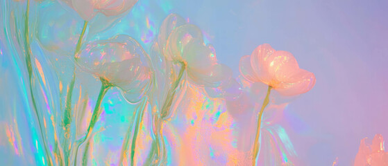Poster - Soft holographic floral background with vibrant colors and artistic design