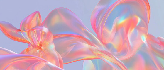 Poster - Soft holographic ribbons and flowing floral elements create a dreamy abstract background