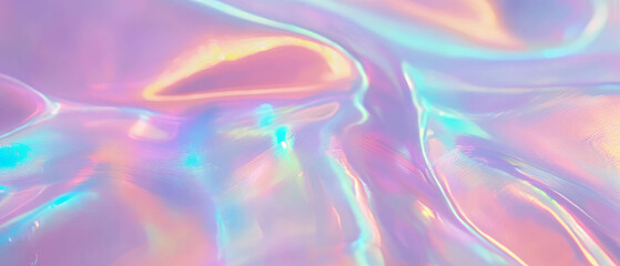 Poster - Soft holographic waves create a gentle abstract background with empty central space
