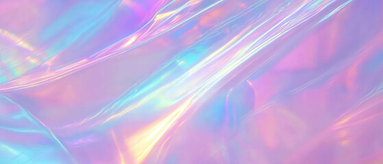 Poster - Soft holographic waves create a serene backdrop with central empty space for design use