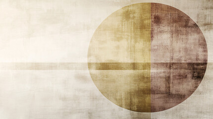 Poster - Painting of a circular shape featuring a bright yellow center and surrounding colors on a textured canvas background