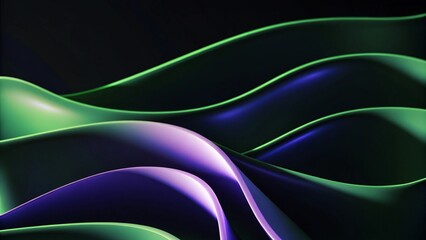Fototapete - Wavy green neon line digital technology background, glowing abstract motion, futuristic light trail, electric energy flow, circuit concept, vibrant cyber pattern, sci-fi modern wallpaper