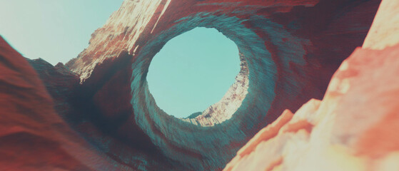 Poster - Exploring the surreal landscape of a circular rock formation in vivid colors