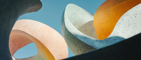 Poster - Geometric sculptures showcase contrasting materials and textures in a creative composition